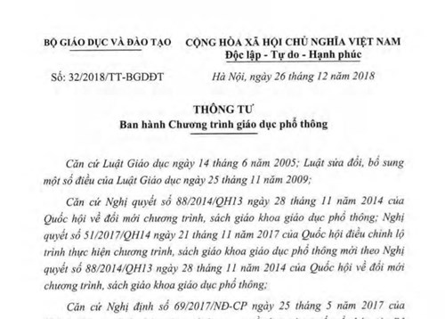 TT 32/2018 - Ban hành Chương trình giáo dục phổ thông