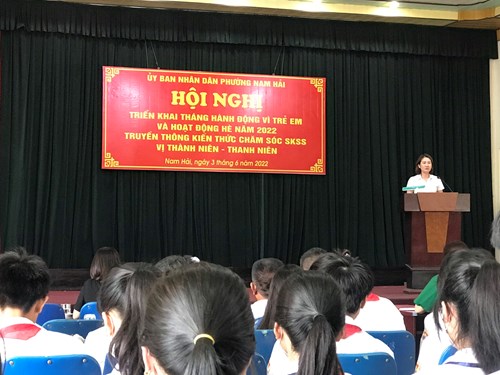 Trường THCS Nam Hải dự hội nghị phát động Tháng hành động Vì trẻ em và hoạt động hè năm 2022, tuyên truyền lồng ghép về chăm sóc sức khỏe sinh sản vị thành niên