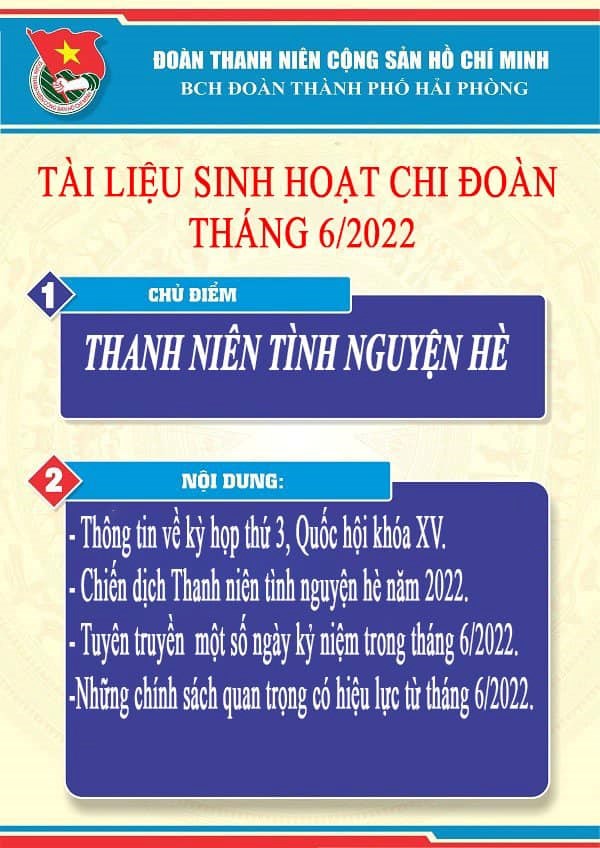 TÀI LIỆU SINH HOẠT CHI ĐOÀN
Tháng 6/2022